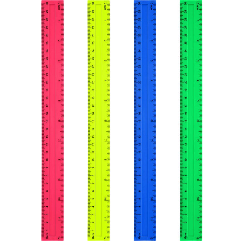  [AUSTRALIA] - 4 Packs Plastic Straight Rulers Plastic Rule Measuring Tool for Student School Office (12 Inch, Colorful)