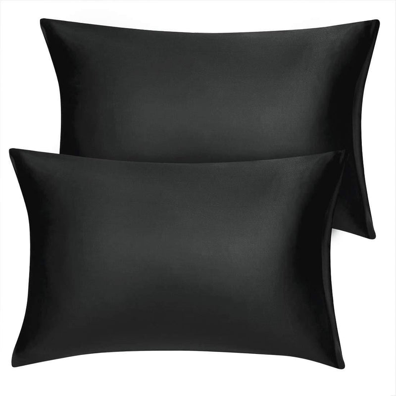  [AUSTRALIA] - uxcell King Satin Pillowcase with Zipper, Super Soft and Luxury, Silky Pillow Cases Covers Set of 2, 21"x37", Black King(20"x36")