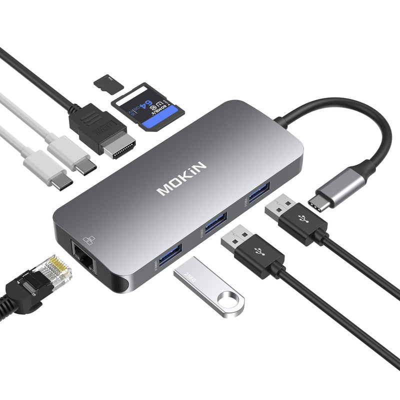  [AUSTRALIA] - USB C Adapters for MacBook Pro/Air,Mac Dongle with 3 USB Port,USB C to HDMI, USB C to RJ45 Ethernet,MOKiN 9 in 1 USB C to HDMI Adapter,100W Pd Charging, USB C to SD/TF Card Reader USB C Hub Gray