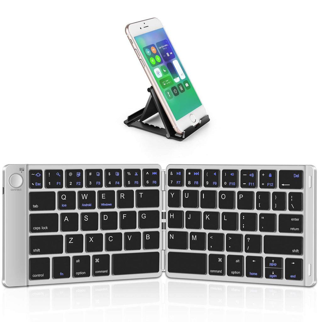  [AUSTRALIA] - Samsers Foldable Bluetooth Keyboard - Portable Wireless Keyboard with Stand Holder, Rechargeable Full Size Ultra Slim Folding Keyboard Compatible iOS Android Windows Smartphone Tablet & Laptop-Silver Silver