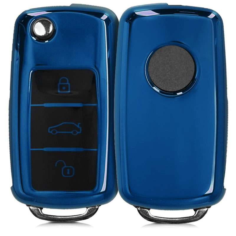  [AUSTRALIA] - kwmobile Car Key Cover for VW Skoda Seat - TPU Key Fob Cover with Varnished Buttons for VW Skoda SEAT 3 Button Car Key - Blue High Gloss