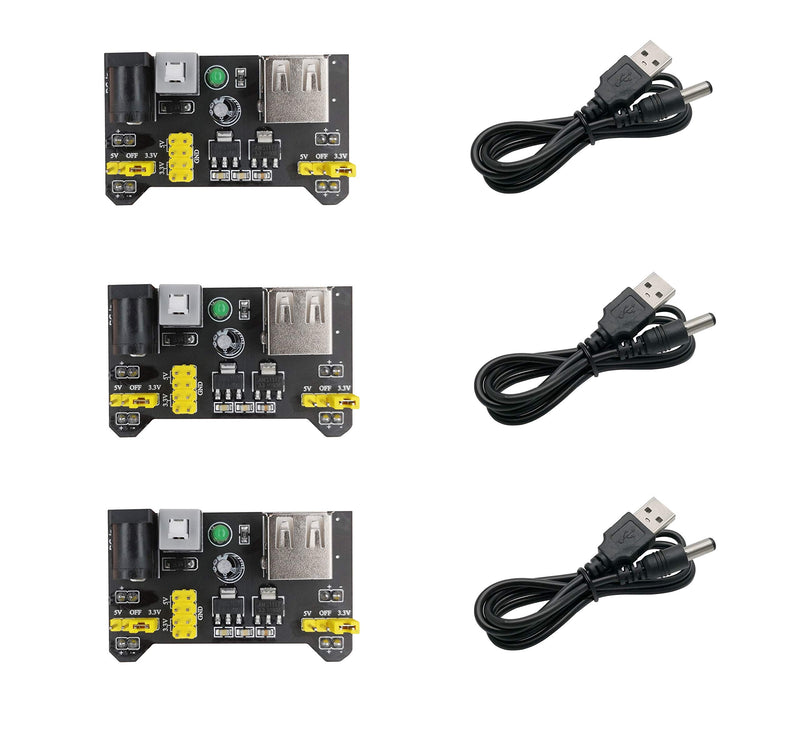 [AUSTRALIA] - Excelity 3pcs 3.3V/5V Power Supply Module for MB102 Breadboard Kit with USB to 5.5 * 2.1mm Cord