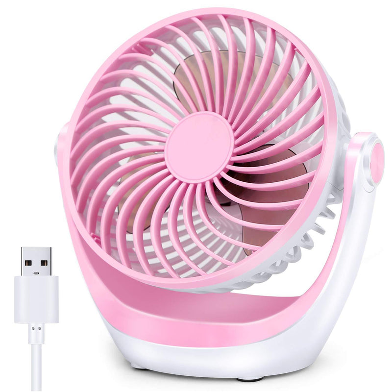  [AUSTRALIA] - Aluan Desk Fan Small Table Fan with Strong Airflow Ultra Quiet Portable Fan Speed Adjustable Head 360°Rotatable Mini Personal Fan for Home Office Bedroom Table and Desktop, Pink