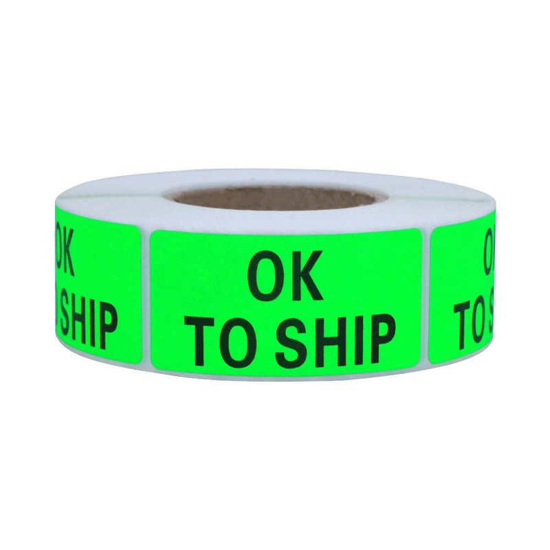 Hybsk OK to Ship Stickers 1 x 2 inch Fluorescent Green Labels 500 Per Roll - LeoForward Australia