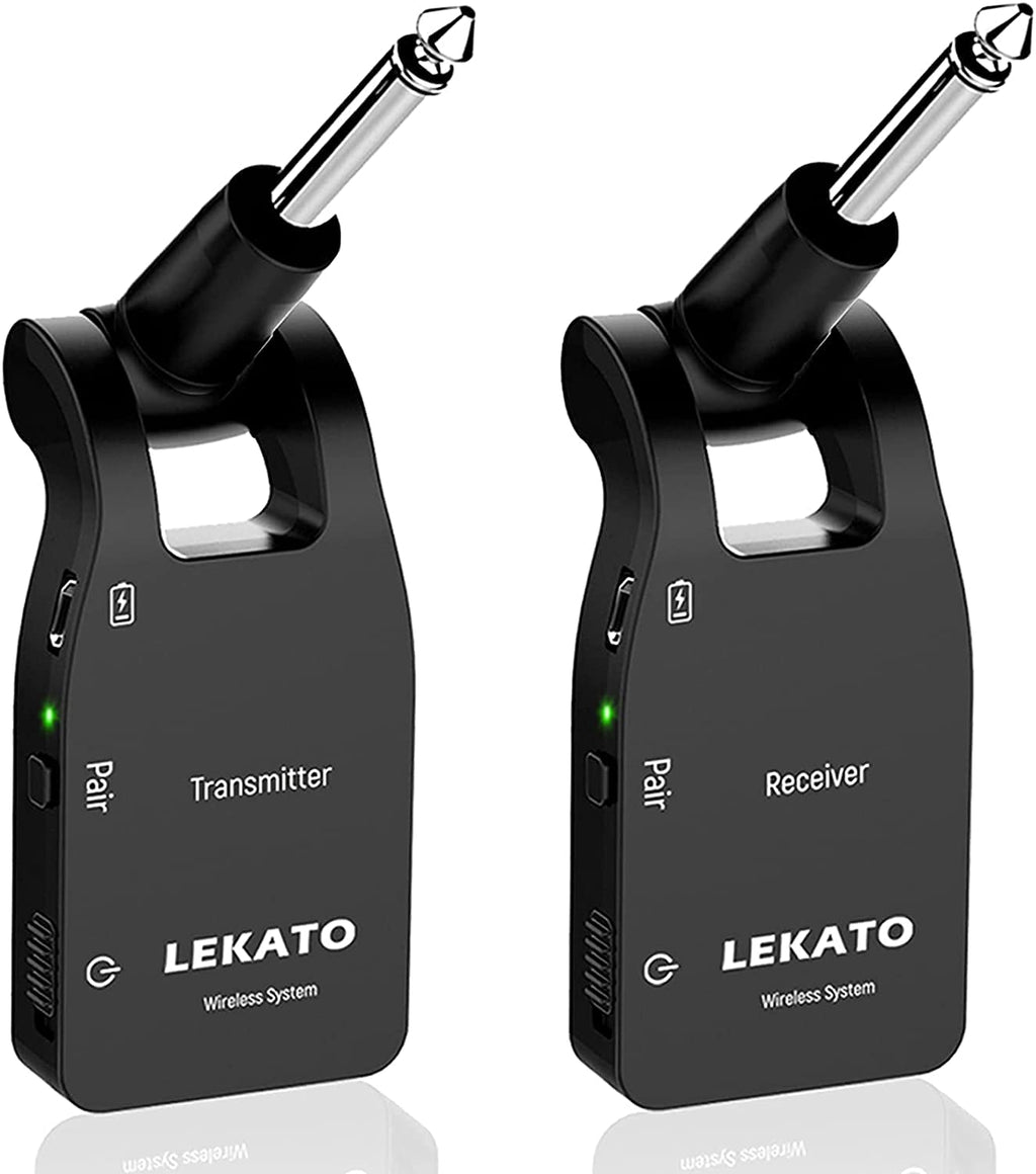  [AUSTRALIA] - LEKATO Wireless Guitar Transmitter Receiver 2.4G Rechargeable 6 Channels 30M Transmission Range Wireless Audio Guitar System for Electric Guitar Bass Black&Black