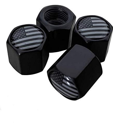  [AUSTRALIA] - Tactilian American Flag Valve Stem Cap - Black Subdued USA Aluminum with Rubber Ring Tire Wheel Rim Dust Cover fits Cars, Trucks, Bikes, Motorcycles, Bicycles - (4 Pack)