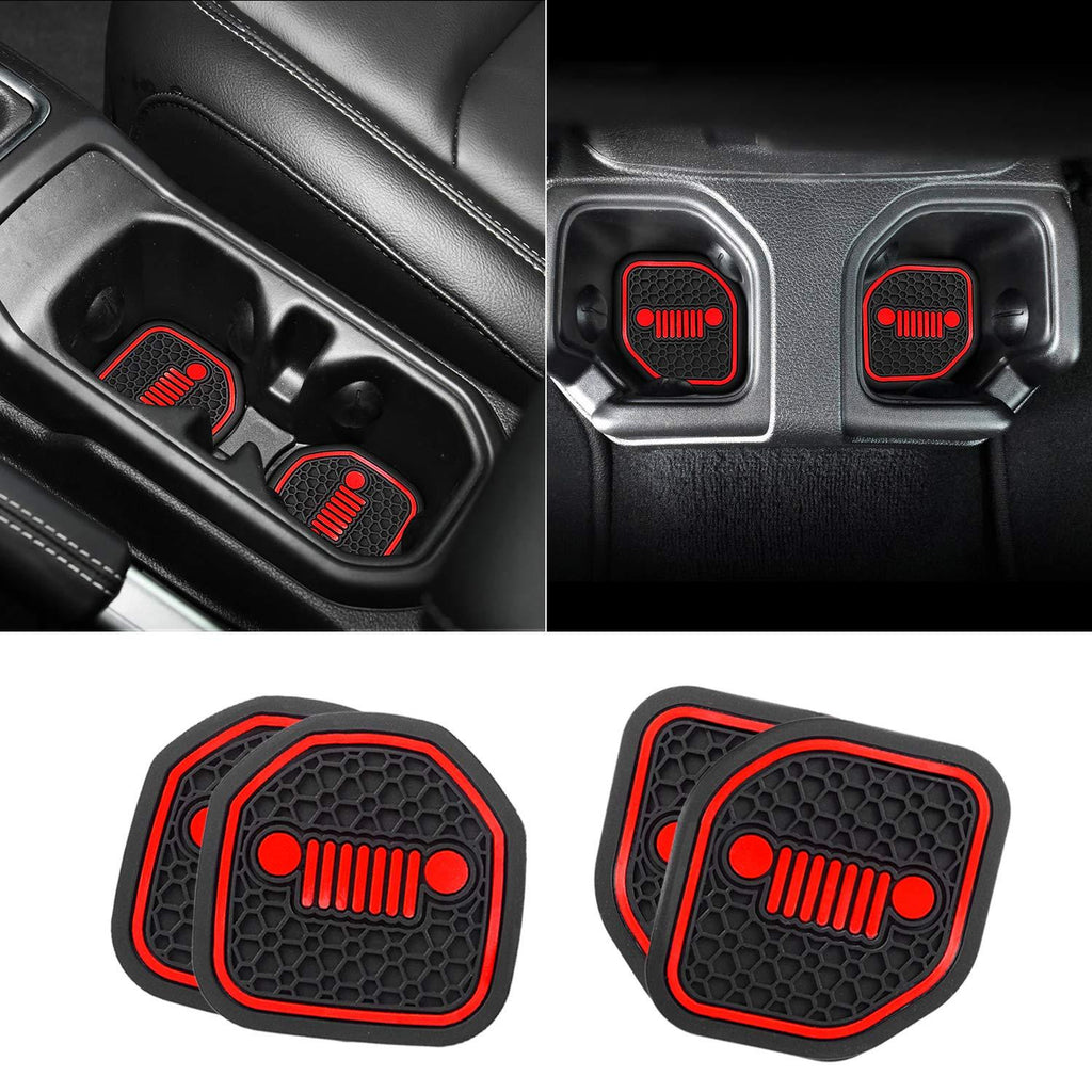  [AUSTRALIA] - Auovo Auto Cup Holder Inserts Coaster Fit for 2018 2019 Wrangler JL JLU 2020 Gladiator JT Cup Mat Pad Interior Decoration Accessories (4 Pcs Kit) (Red) Red-cup holder coasters 4 pcs