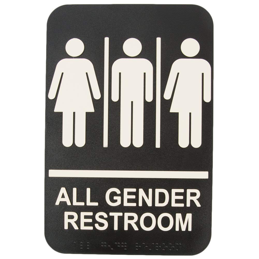  [AUSTRALIA] - ADA All Gender Adhesive Restroom Toilet Sign with Braille for Business Restaurant, 6" x 9"