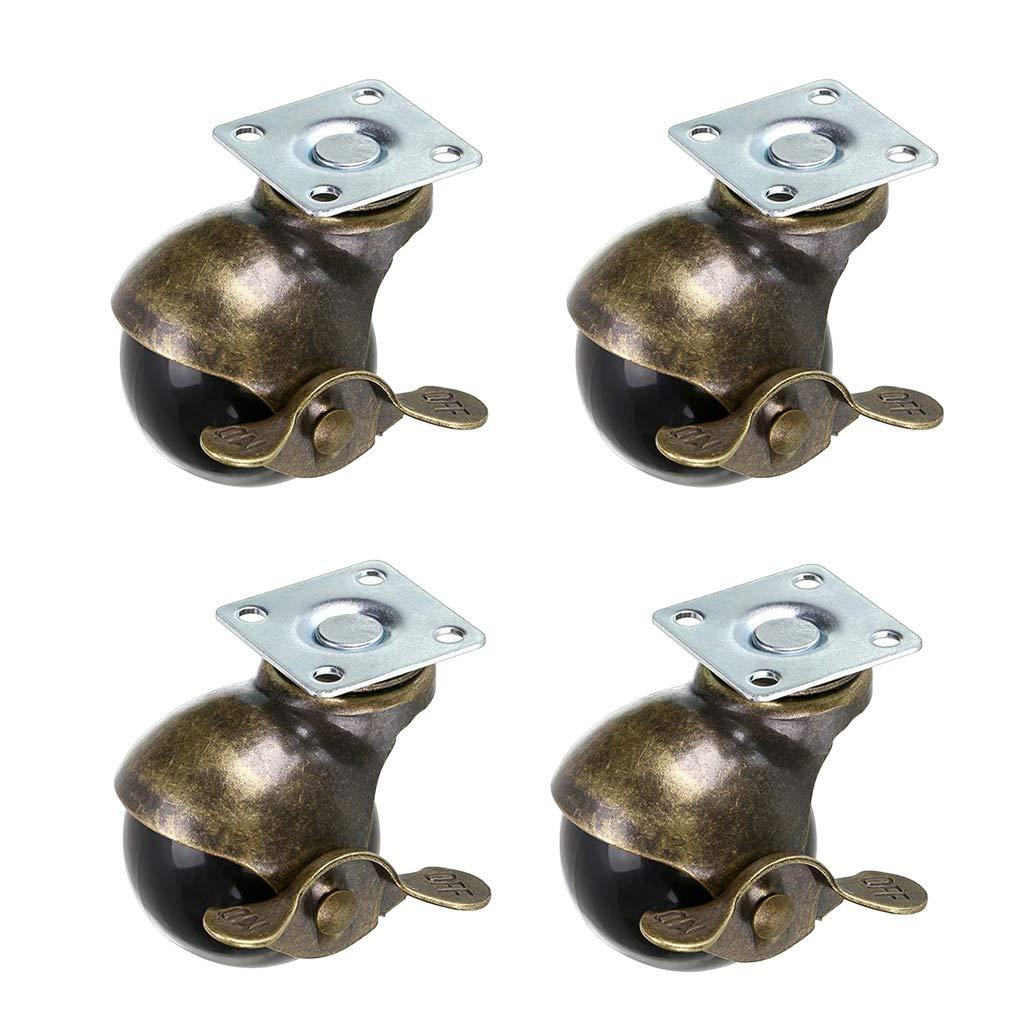 Skelang 4-Pack Ball Caster Wheel 1.5 Inches, Plate Caster with Brakes, Vintage Antique Swivel Caster for Sofa, Chair, Cabinet, Load Capacity 50lbs Per Caster - LeoForward Australia