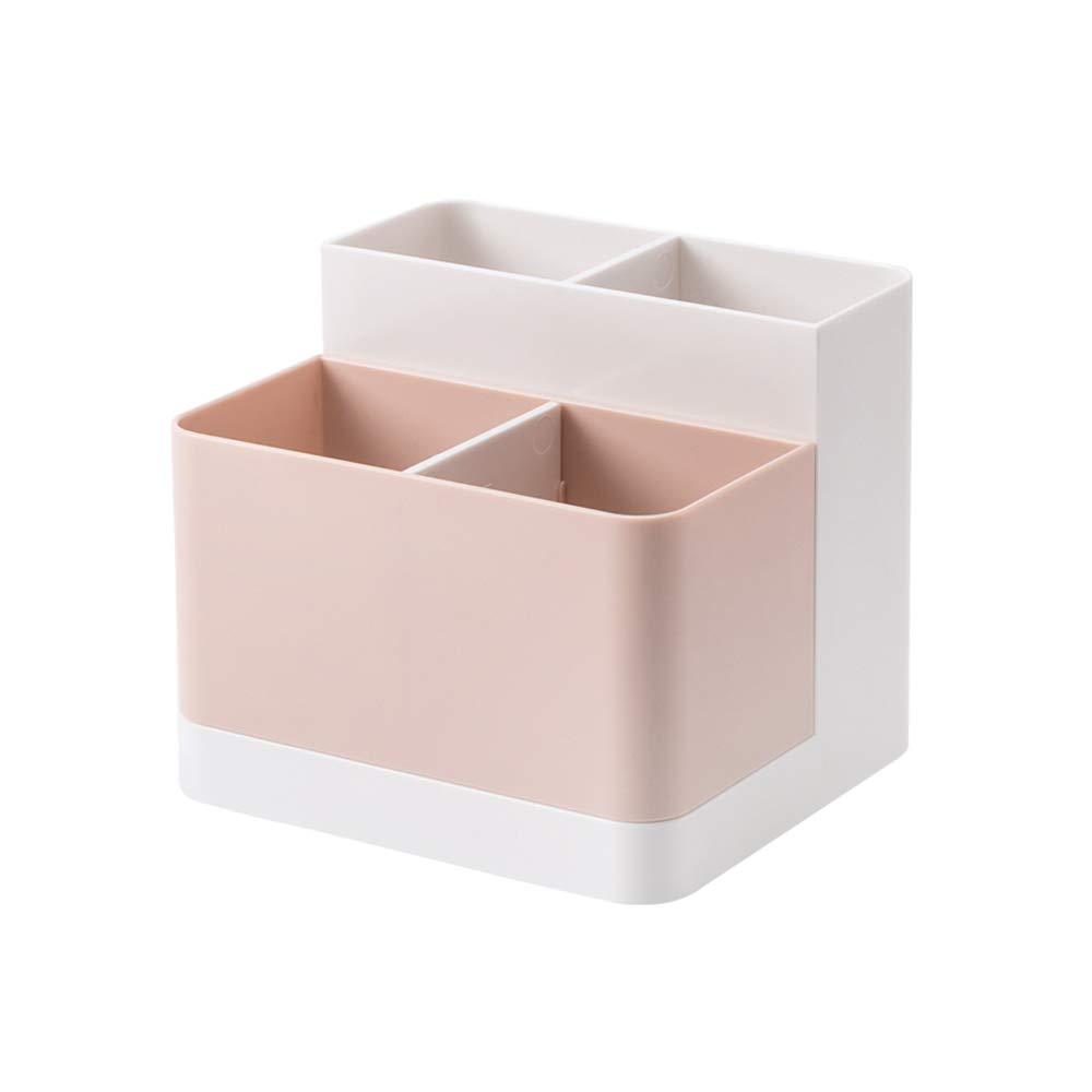 Poeland Desktop Storage Organizer Pencil Card Holder Box Container for Desk, Office Supplies, Vanity Table White+Pink - LeoForward Australia