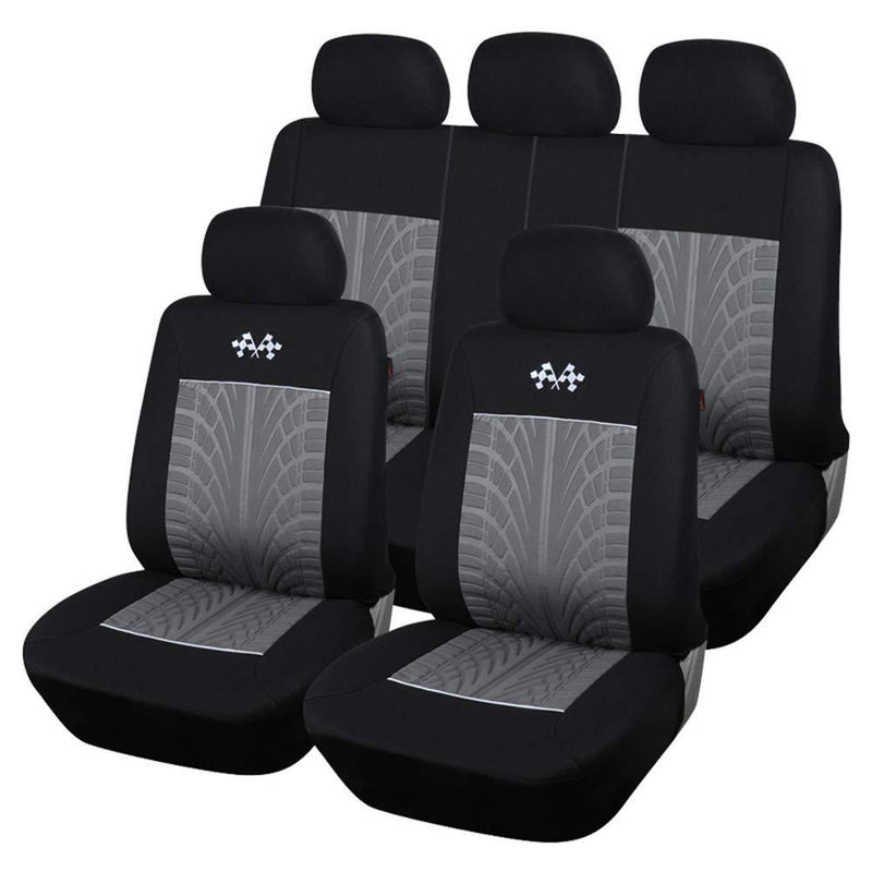  [AUSTRALIA] - Audel Universal Full Set Fabric Car Seat Covers Embossed Cloth Car Seat Protector(Airbag Compatible Anti-Slip) gray