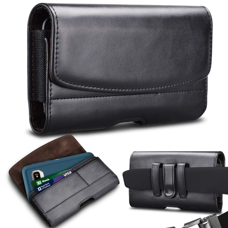  [AUSTRALIA] - Takfox Phone Holster for Samsung Galaxy Note 20 Ultra S21+ S20 S10 S9 A01 A11 A21 A51 A71 A10E A20 A12, iPhone 13 Pro Max 12 11 SE XS XR 8 7+ Leather Belt Clip Loops Phone Pouch Card Holder Case,Black Leather-Black