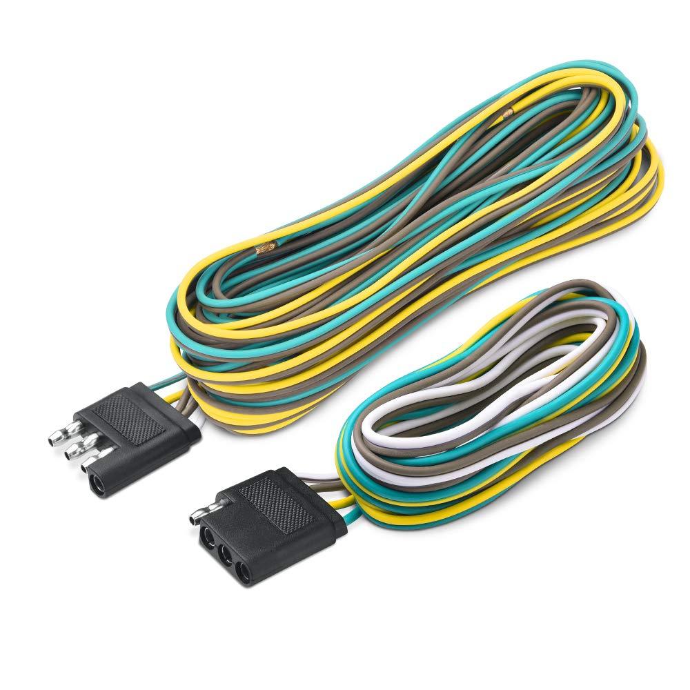  [AUSTRALIA] - MICTUNING Trailer Wiring Harness Extension Kit - 4 Pin 25 Feet Male and 6 Feet Female Connector, 18 AWG Color Coded 4-Way Flat Wires for Under or Over 80 Inches Wide Trailers