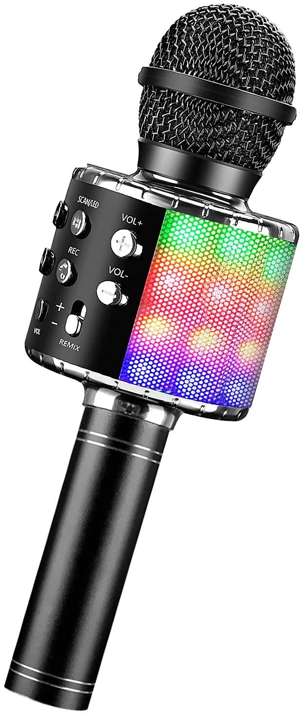  [AUSTRALIA] - ShinePick Karaoke Wireless Microphone, 4 in 1 Microphone Portable Microphone for Kids, Home KTV Player, Compatible with Android & iOS Devices (Black) black