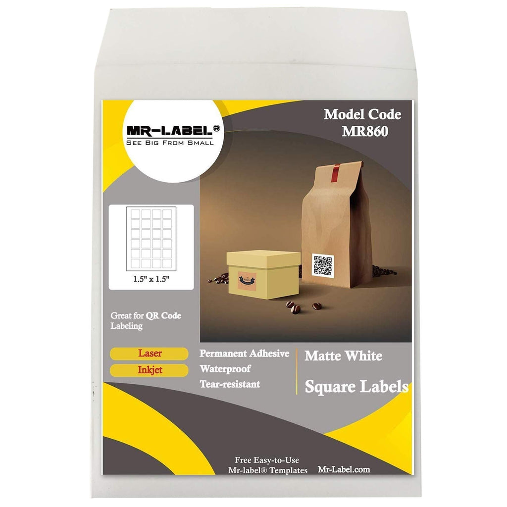 Mr-Label 1.5" x 1.5" Square White Sticker Labels - Waterproof and Tear-Resistant - for Inkjet & Laser Printer - for Food Package | Gift Bag | Jar (25 Sheets Total 600 Labels) 25 sheets total 600 labels - LeoForward Australia