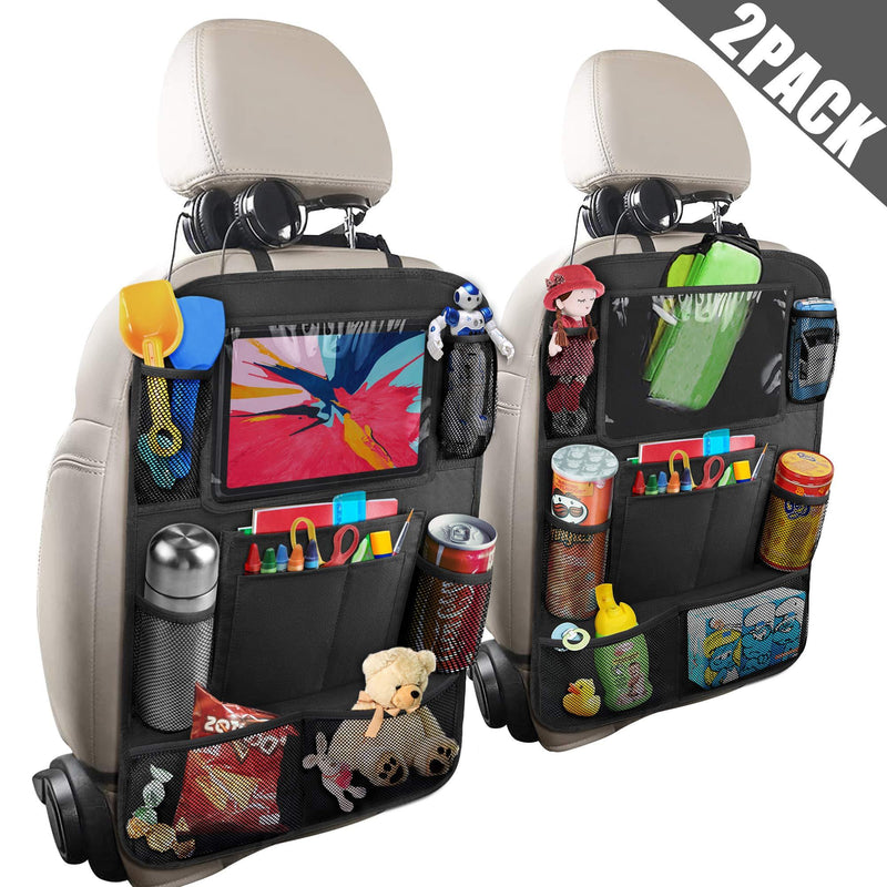  [AUSTRALIA] - Anban Car Backseat Organizer with 10 Inch Tablet Holder + 9 Storage Pockets Kick Mats Back Seat Protector for Book Drink Toy Bottle, Travel Accessories for Kids Toddlers Black (2 Pack)