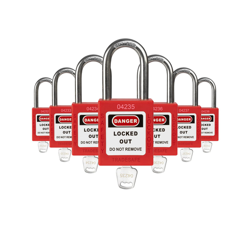  [AUSTRALIA] - TRADESAFE Lockout Tagout Locks, 7 Safety Locks Keyed Differently, Lock Out Tag Out Safety Padlocks, 1 Key Per Lock, Red, Lockout Tagout Kit Refill, Industrial Safety Brand and Company 7-Red