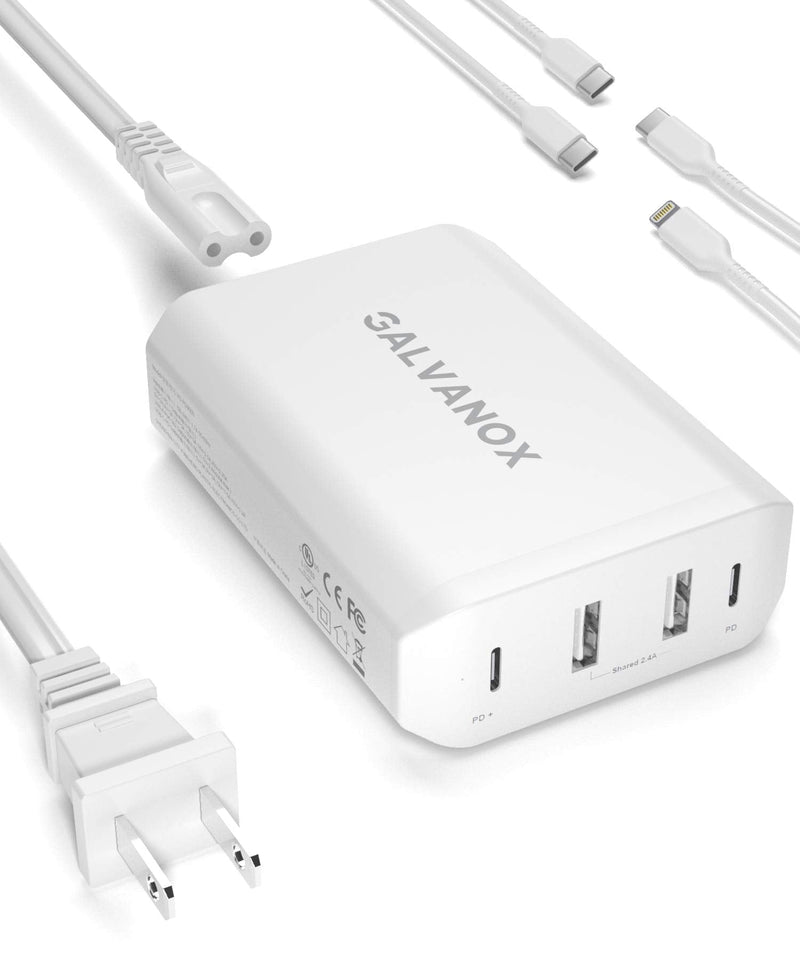  [AUSTRALIA] - Galvanox Multi USB Port Type C PD 4 Port Fast Charger, 90W Desktop Wall Adapter Power Hub (2 USB C/2 USB A) Rapid Charging for iPhone/iPad/MacBook/Nintendo Switch/Galaxy S10/Note Plus (60W/18W/12W)