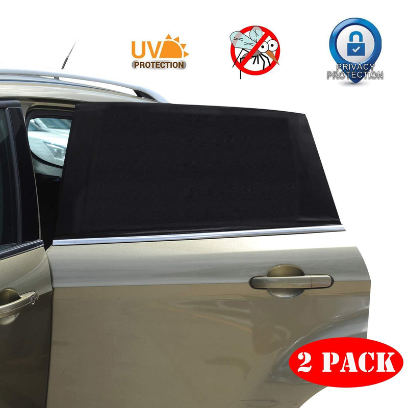  [AUSTRALIA] - Universal Car Window Sun Shade - 2 Pack Breathable Mesh Car Rear Side Window Shade Sunshade UV Protection for Baby Family Pet, Mosquito Net Curtains Fit for Most(95%) of Cars, Cover Full Window Large-Rear Window
