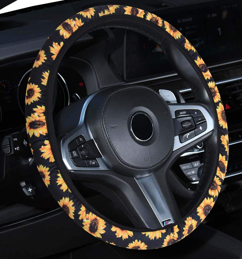 DuoDuoBling Sunflower Steering Wheel Cover for Women (Black) Black - LeoForward Australia