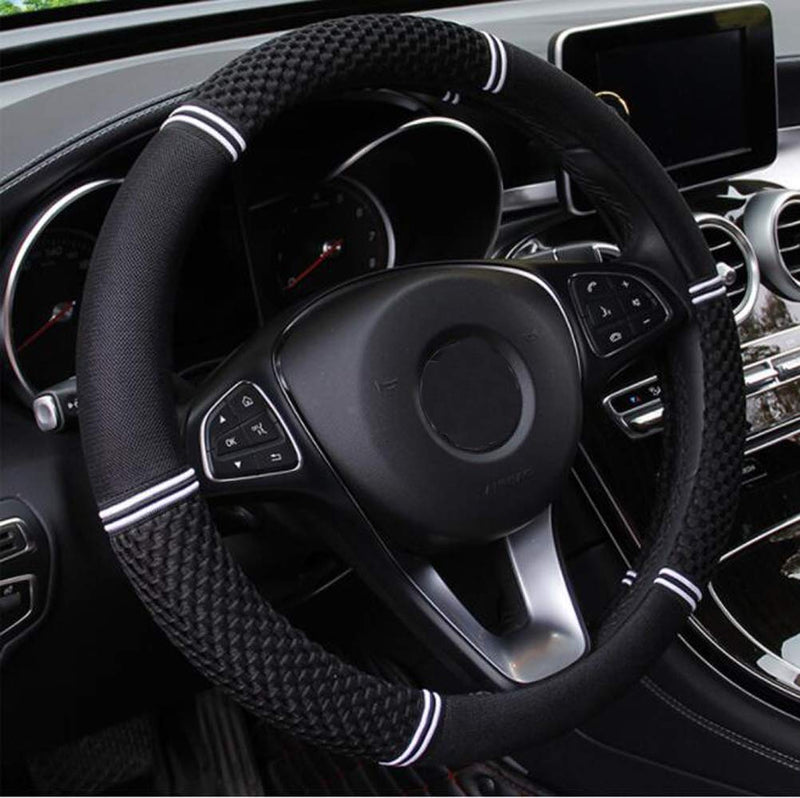  [AUSTRALIA] - Carmen Steering Wheel Cover 3D Massage Mesh Cloth Universal 15 Inch Durable Breathable Comfort Snug Grip (Black) Black