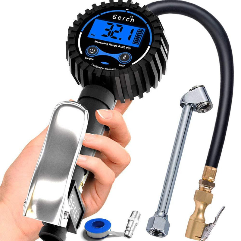 GERCHWAY Digital Tire Inflator with Pressure Gauge and Longer Hose, Air Chuck with Gauge for Air Compressor - 200PSI - LeoForward Australia