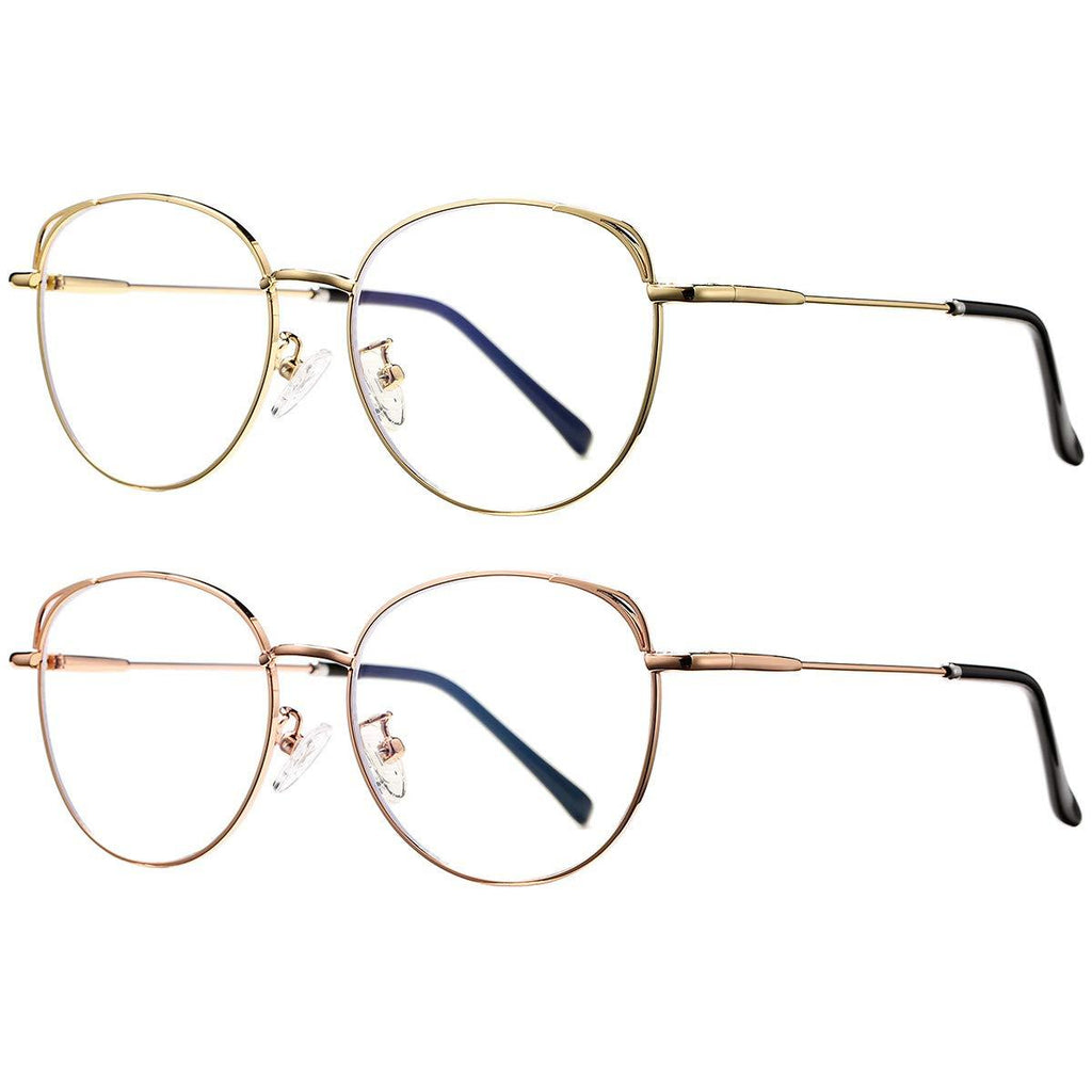 Pro Acme Cat Eye Blue Light Glasses Metal Frame, Anti Eyestrain & UV Glare 2 Pack (Gold + Rose Gold) 51 Millimeters - LeoForward Australia