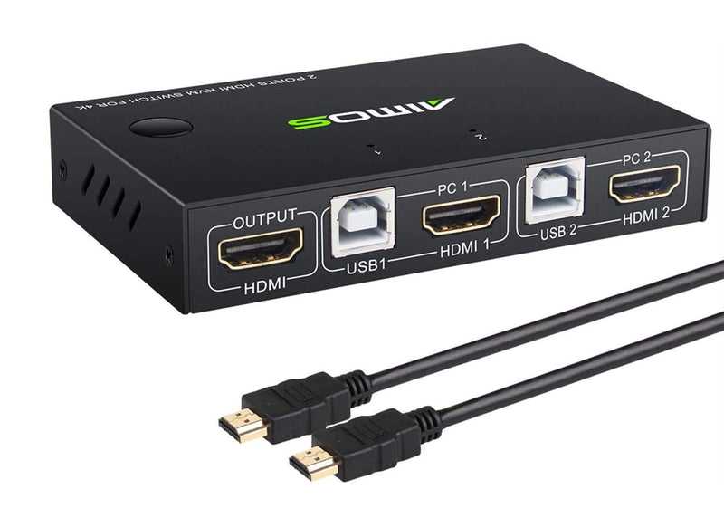 [AUSTRALIA] - AIMOS KVM Switch 2 Ports, Support Keyboard Hotkey Switch HDMI USB Switcher, For 2PC Share One Keyboard Mouse And Monitor, Support Wireless Keyboard and Mouse, HUD 4K (3840x2160) Supported