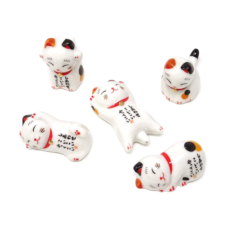  [AUSTRALIA] - Honbay 5PCS Cute Ceramic Lucky Cat Chopsticks Rest Rack Stand Holder for Chopsticks, Forks, Spoons, Knives, Paint Brushes