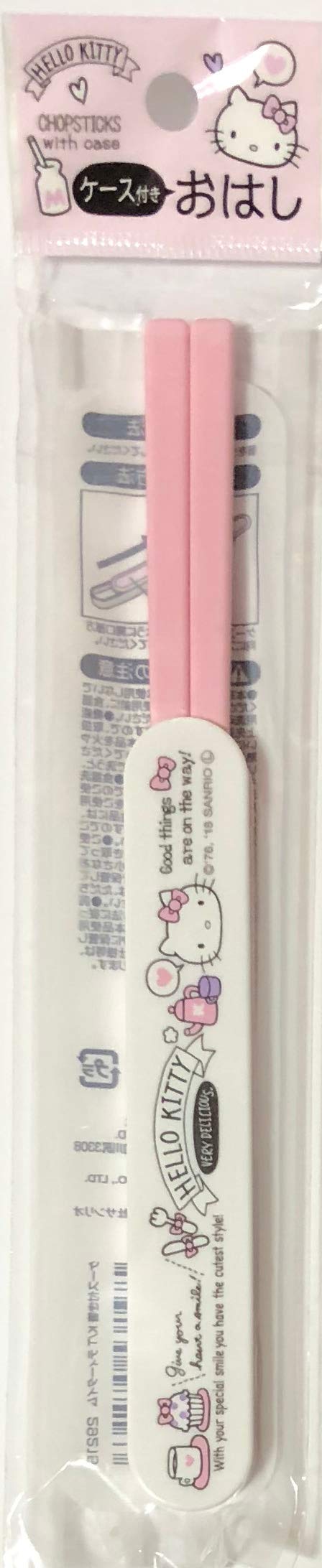  [AUSTRALIA] - Sanrio Hello Kitty Plasticks Chopsticks 18 cm with Sliding Case Kitchen (Tea Time)