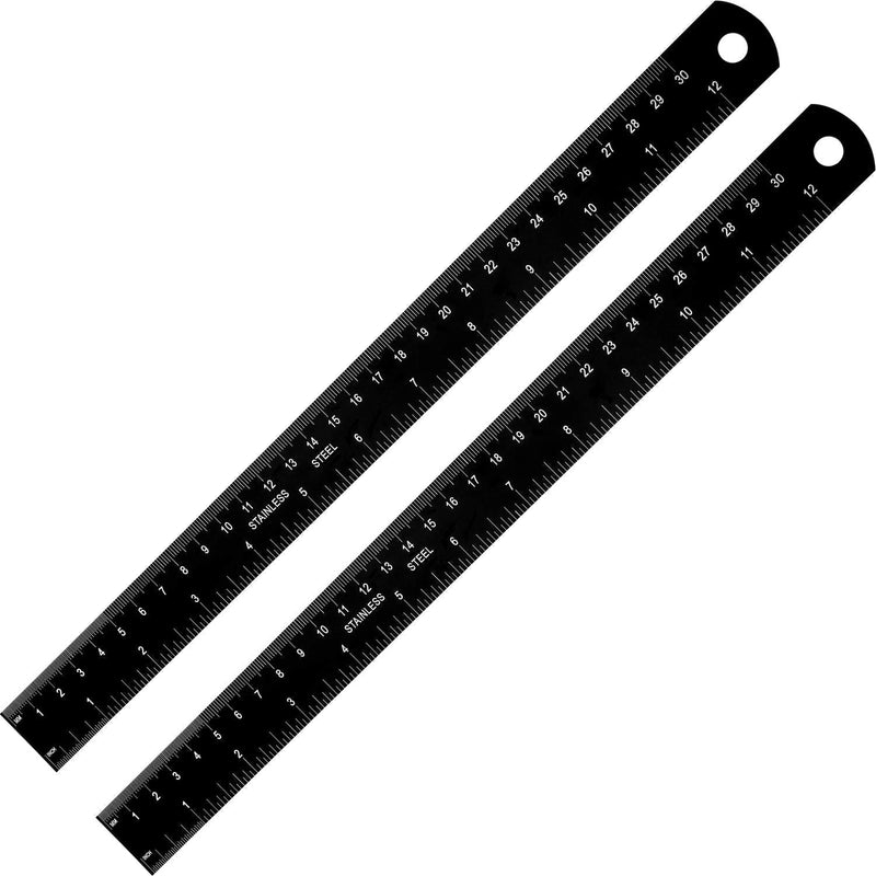  [AUSTRALIA] - Stainless Steel Ruler and Metal Rule Kit with Conversion Table (12 Inch, 12 Inch, Black) 12 Inch, 12 Inch