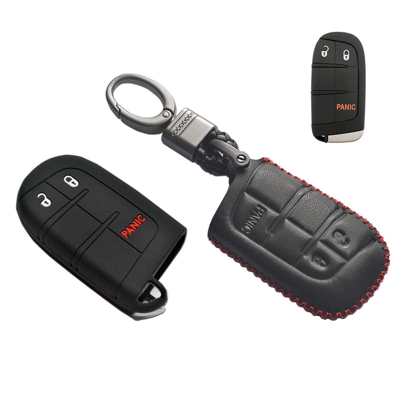 Compatible with 2011-2019 Dodge Journey Challenger Charger Dart Durango, 2013-2018 Jeep Grand Cherokee Compass Renegade, 2012-2014 Chrysler 300 Leather Case Key Fob Cover Keyless Holder Protector - LeoForward Australia