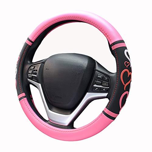  [AUSTRALIA] - Amuahua Heart Automotive Cute Universal Car Steering Wheel Cover (Pink Black) pink black
