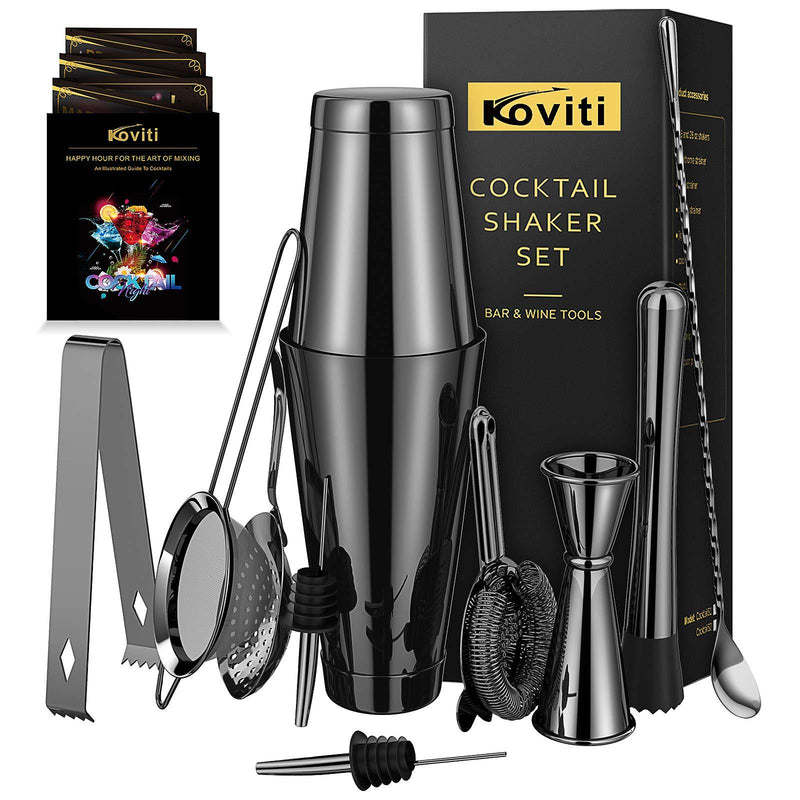  [AUSTRALIA] - Cocktail Shaker - Koviti 12 Piece Bartender Kit - Stainless Steel Cocktail Shaker Set, Premium Bar Set for Home, Bars, Parties and Traveling(Black) Black