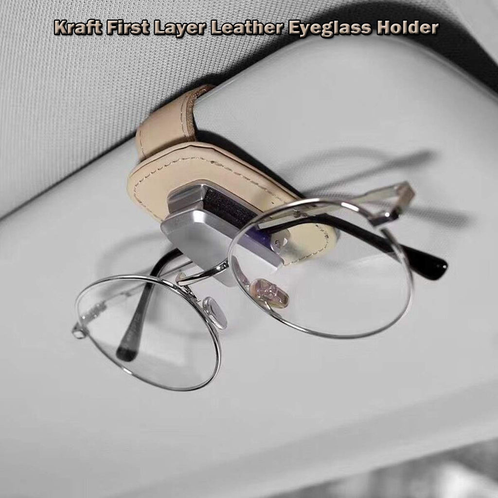  [AUSTRALIA] - Dualshine Car Visor Sunglasses Leather Holder, Kraft First Layer Sunglasses Clip, Mounted with Ticket Card Clip, Suitable for All Models - Beige - Light & Compact