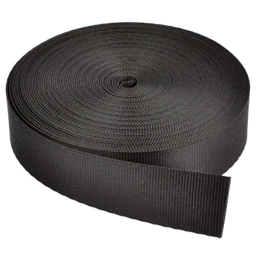  [AUSTRALIA] - Flat Nylon Webbing Strap, 1 Roll 10 Yards 2 Inch Wide Polypropylene Heavy Straps for Bags, Canoe Seat, Slings, Outdoor Climbing and DIY Making Luggage Strap, Pet Collar, Backpack Repairing (Black) 2'' wide