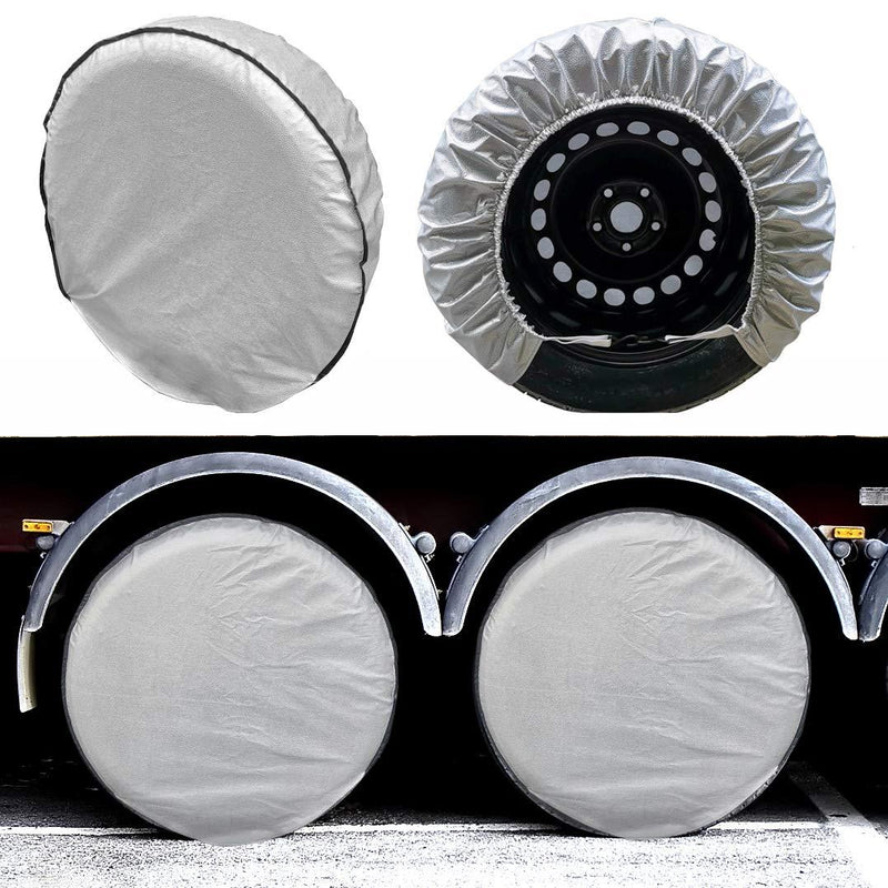  [AUSTRALIA] - SEAZEN Tire Covers Set of 4, 5 Layer Wheel Covers for RV Trailer Camper Truck Motorhome Auto,Waterproof Sun Rain Frost Snow Protector Aluminum Film,Fit 24" to 29" Tire Diameter sliver-L