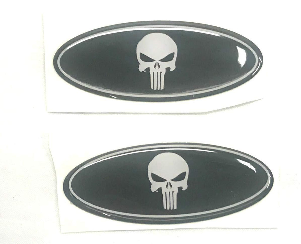  [AUSTRALIA] - Sparkoo F-57SKB 2X Skull Punisher Steering Wheel Logo Emblem Badge Overlay Decal For Ford F-150 F-250 F-350 (0.875in x 2.25in) (Punisher)