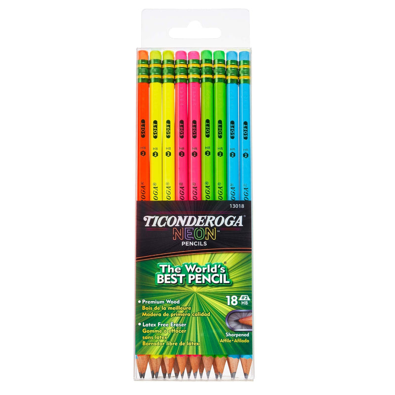  [AUSTRALIA] - Ticonderoga Neon Pencils, #2 Pre-Sharpened Wood Pencils with Erasers, 18-Count, 13018