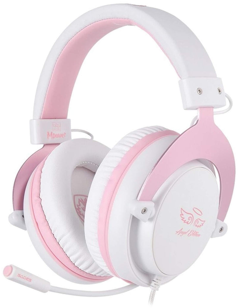 SADES MPOWER Stereo Gaming Headset for PS4, PC, Mobile, Noise Cancelling Over Ear Headphones with Retractable and Flexible Mic & Soft Memory Earmuffs for Laptop Nintendo Switch Games-Angel Edition Pink - LeoForward Australia