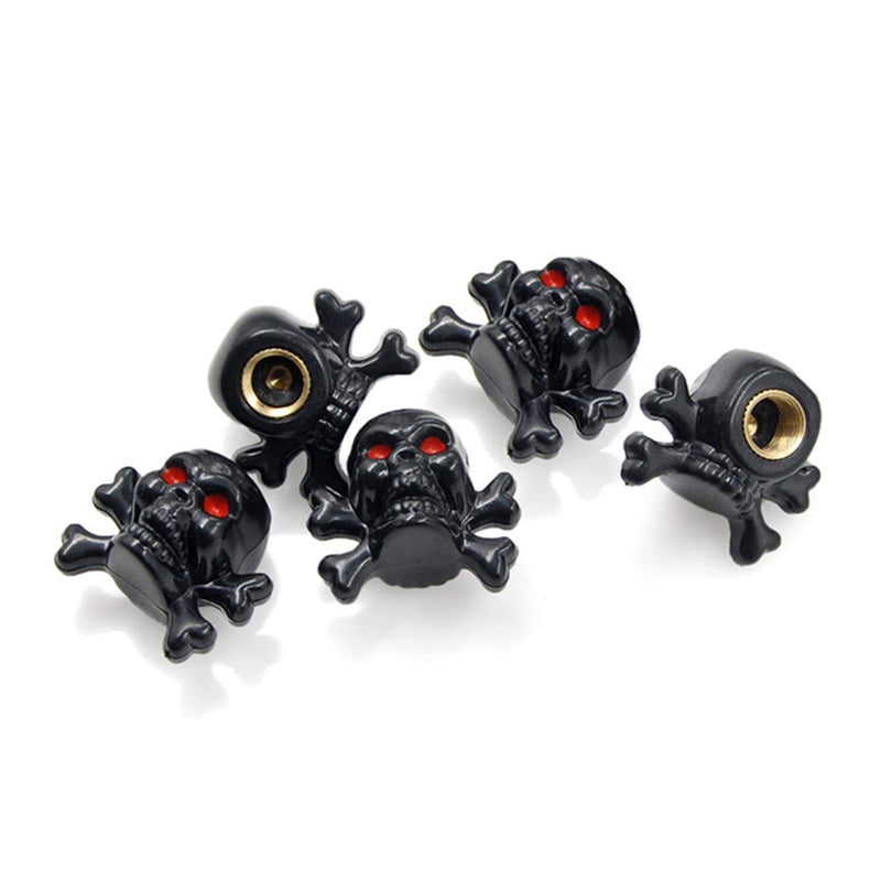 MYOSPARK 5Pcs Black Crossbones Skull Head Wheel Tire Tyre Air Valve Stem Cap Dust Cover for Universal Car Truck Motorcycle Bike Skull Head Valve Cap - LeoForward Australia