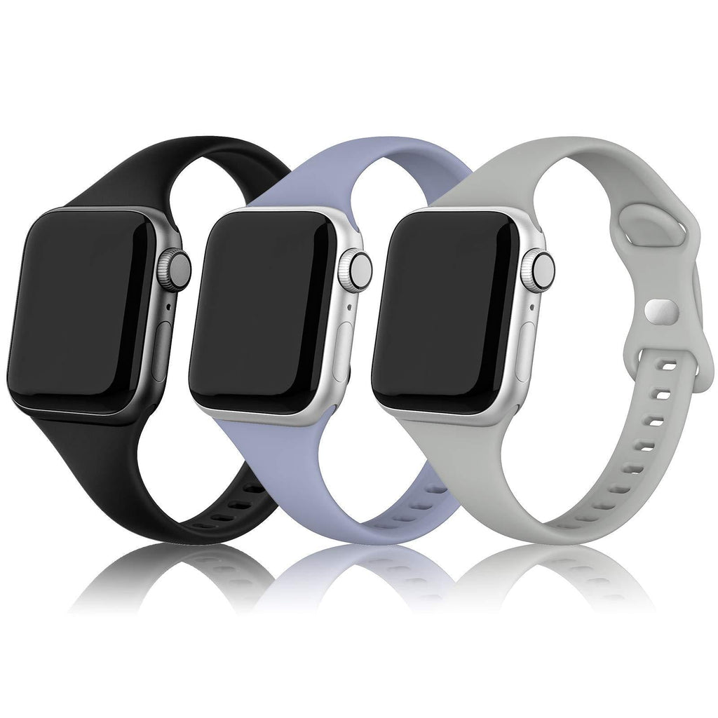 SWEES Sport Band Compatible with iWatch 38mm 40mm 42mm 44mm, 3 Packs Narrow Soft Silicone Slim Thin Small Replacement Wristband Compatible for iWatch Series 6 5 4 3 2 1 SE Sport Edition Women Men Black/Stone/Lavender Gray 38mm/40mm - LeoForward Australia