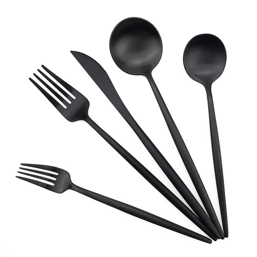  [AUSTRALIA] - Gugrida Black Flatware, Royal 5 Piece Luxury Matte Finish 18/10 Stainless Steel Tableware Sets for 1 Including Forks Spoons Knives, Camping Silverware Travel Utensils Set Cutlery (Black) Service for 1