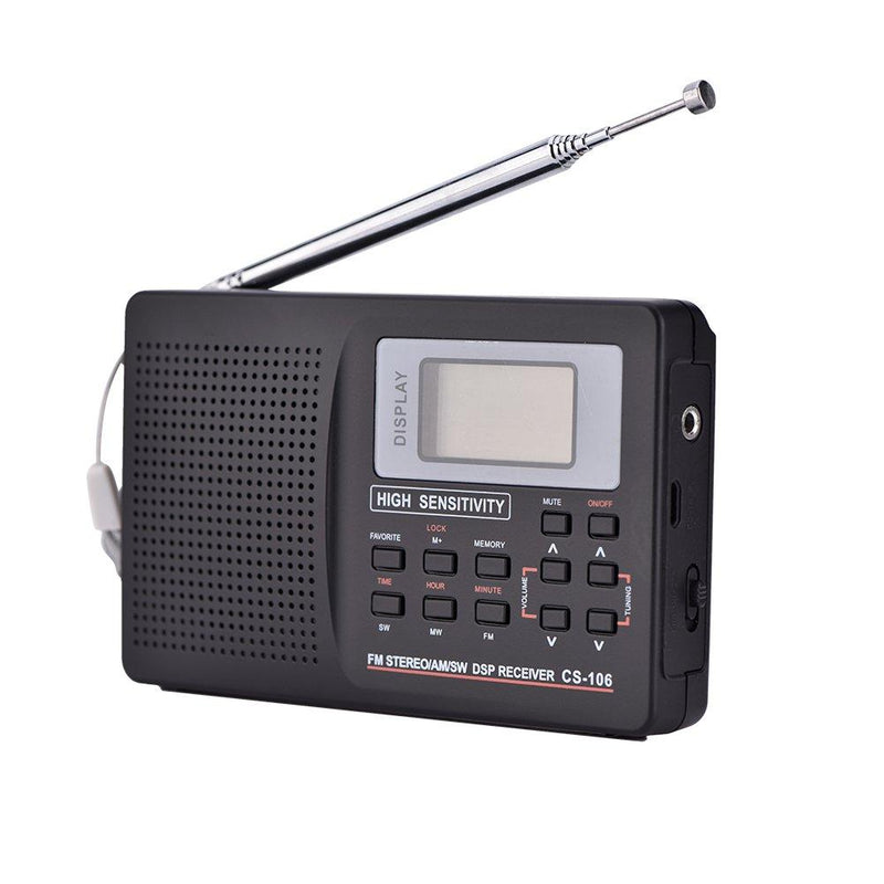 Portable Radio, FM/AM/SW/LW/TV Pocket Radio Sound Full Frequency Receiver Receiving Radio Alarm Clock(Black) Black - LeoForward Australia