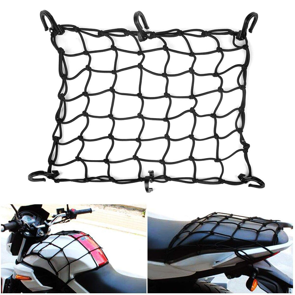  [AUSTRALIA] - JCHL 15"x15" Motorcycle Cargo Net Stretches to 30"x30" with 6 Hooks 2''x2'' Mesh for Motorcycle Motorbike Bikes 15"X15" Cargo Net