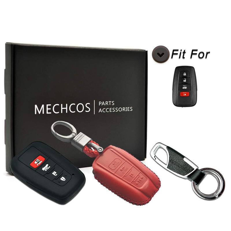  [AUSTRALIA] - MECHCOS Compatible with for 2019 2018 2017 Toyota Camry/Camry Hybrid HYQ14FBC Leather Keyless Entry Remote Control Key Fob Cover Case Protector, Red, Bonus: Silicone Case and Key Ring