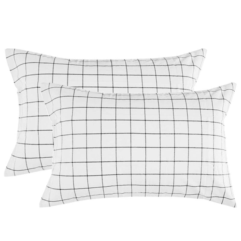  [AUSTRALIA] - NANKO Grid Bed Pillow Case Set (2 Pack), White Grid Plaid Geometric Pattern Printed Pillowcases / Pillow Shams with Zip for Modern Duvet Cover / Bed Sheets Set- 20x30 inch Standard Queen Size 2 Pack Pillowcase 20x30 White Plaid