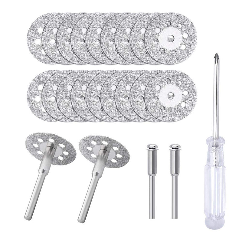  [AUSTRALIA] - 545 Diamond Cutting Wheel (22mm) 20pcs with 402 Mandrel (3mm) 4pcs and Screwdriver for Rotary Tools