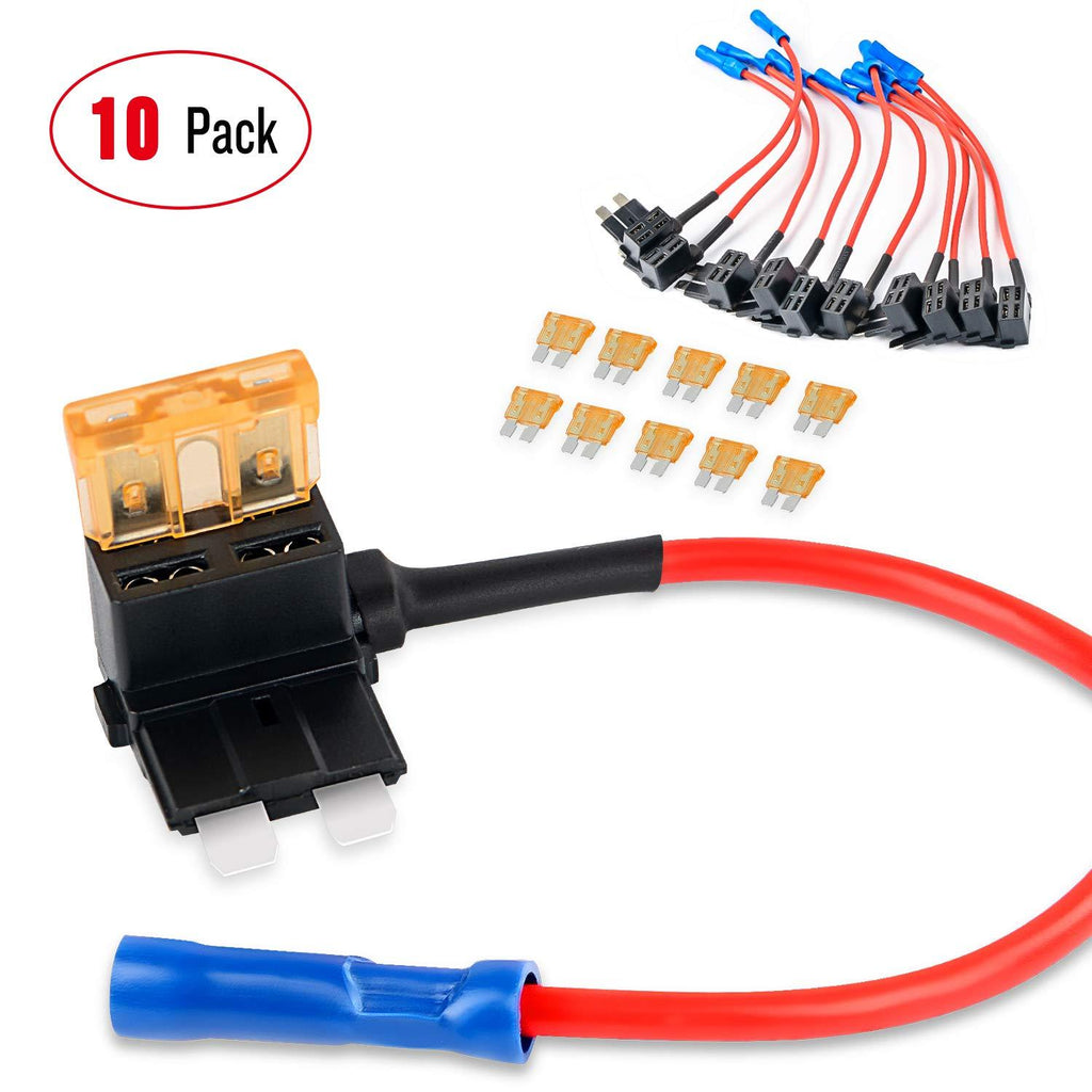 Nilight 10 Pack 12V Car Add-a-circuit Fuse TAP Adapter with 5 Amp Standard APR ATO ATC Blade Fuse Set for Cars Trucks Boats 10Pack Standard Fuse Holder - LeoForward Australia