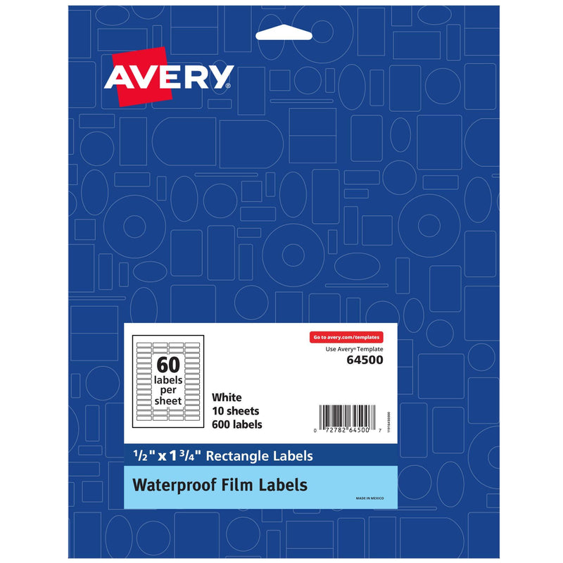Avery Waterproof Oil-Resistant Film Labels - Lip Balm, Essential Oils, 0.5" x 1.75" for Laser/Pigment Print, 600 Labels (64500) - LeoForward Australia